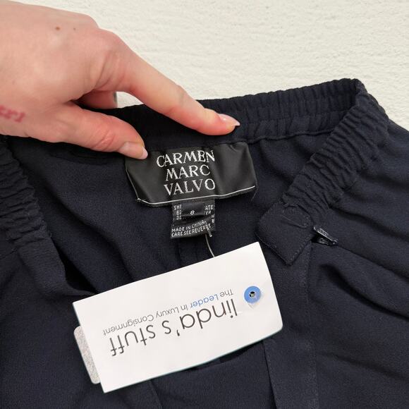 Carmen Marc Valvo Navy High Waisted Flowy Maxi Skirt, Size 8 - Picture 4 of 7